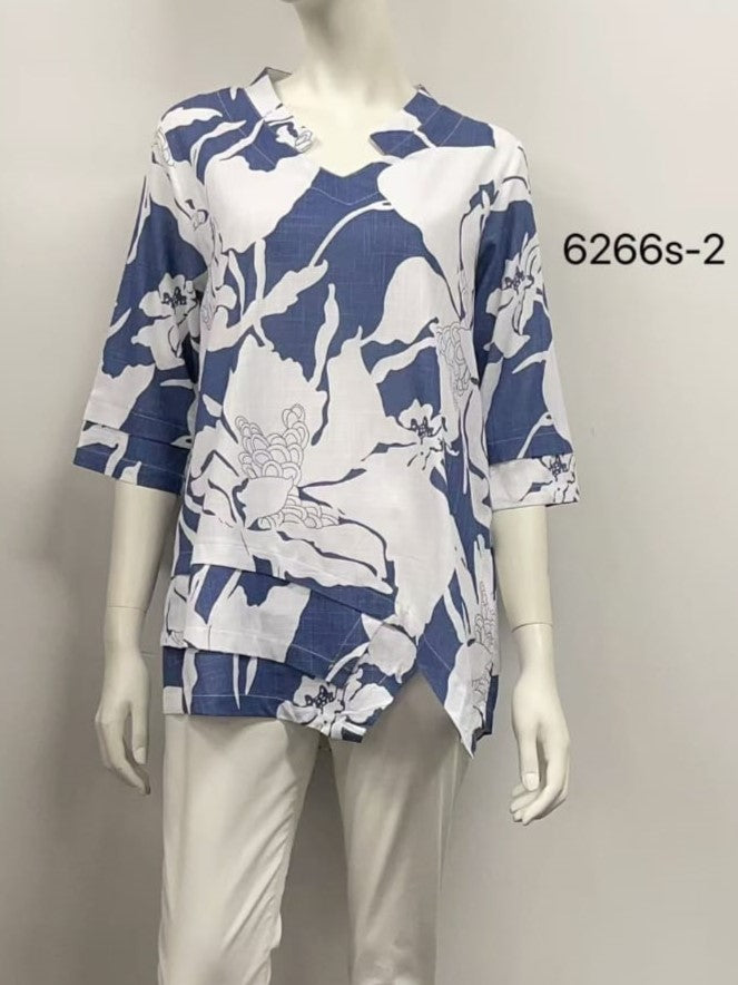 Asymmetric Hem Linen Blend Top