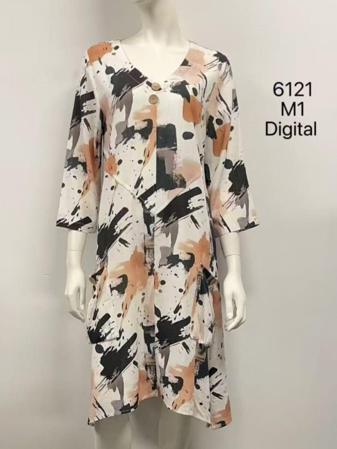 6121 Button Pocket Short Sleeve Dress