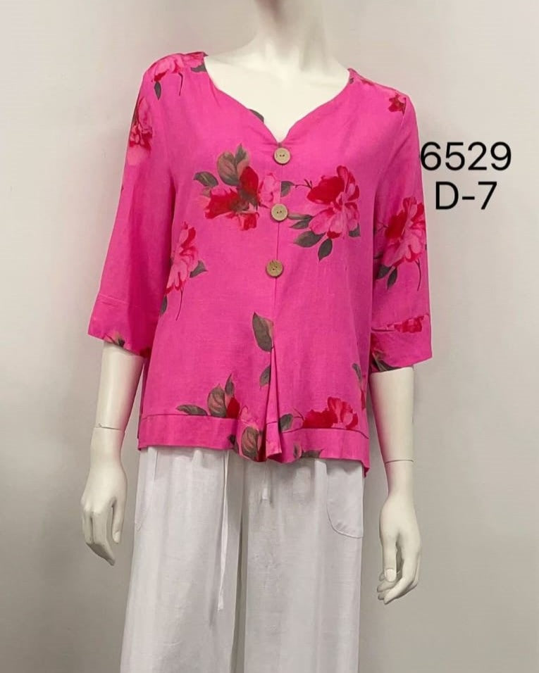Quarter Sleeve Button Top
