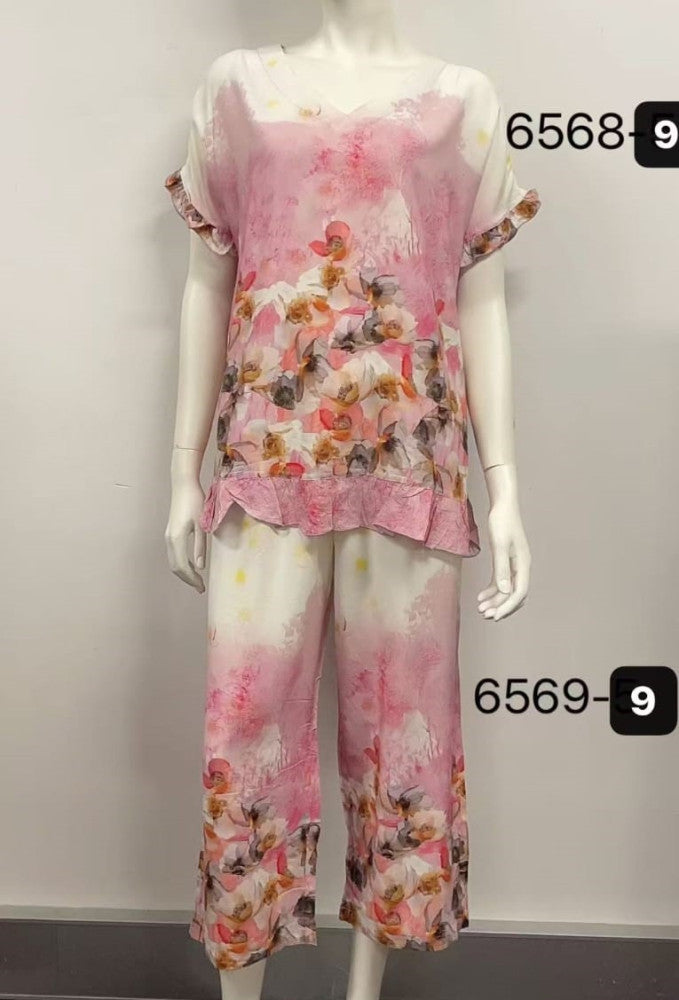 Rayon Ruffle Sleeve Print Top