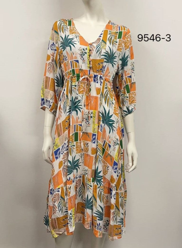 Printed Tie-Waist Washed Cotton Dress