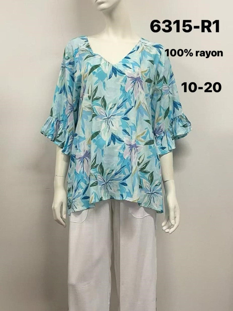 V-Neck Printed Rayon Top