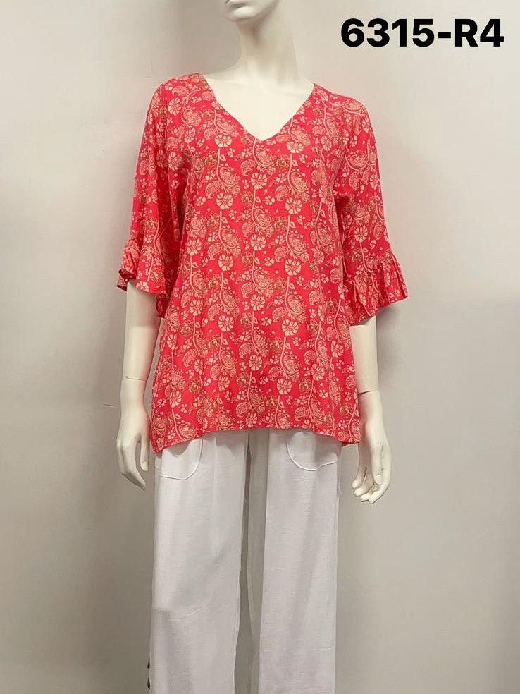 V-Neck Printed Rayon Top