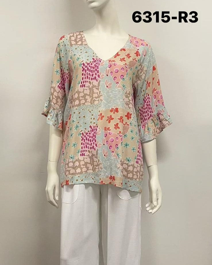 V-Neck Printed Rayon Top
