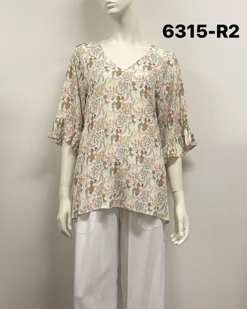 V-Neck Printed Rayon Top