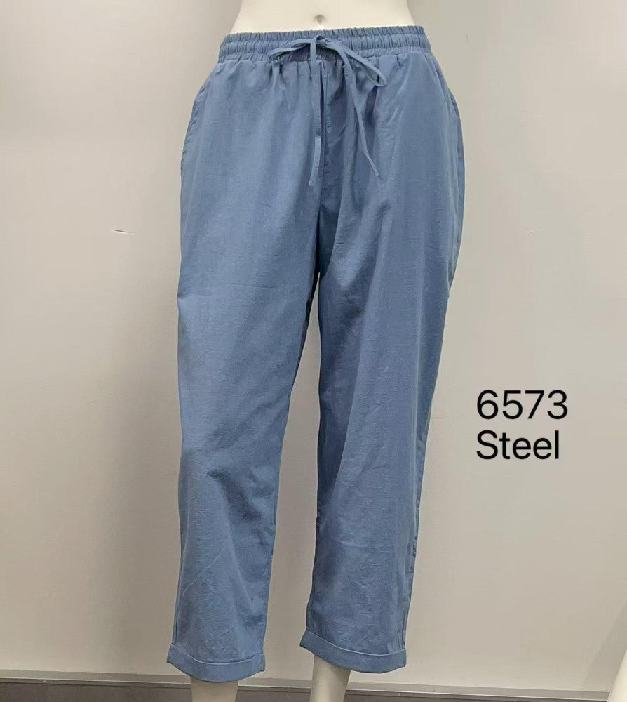 Elastic Waist Drawstring Relaxed Cotton Pants