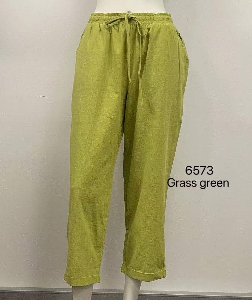 Elastic Waist Drawstring Relaxed Cotton Pants