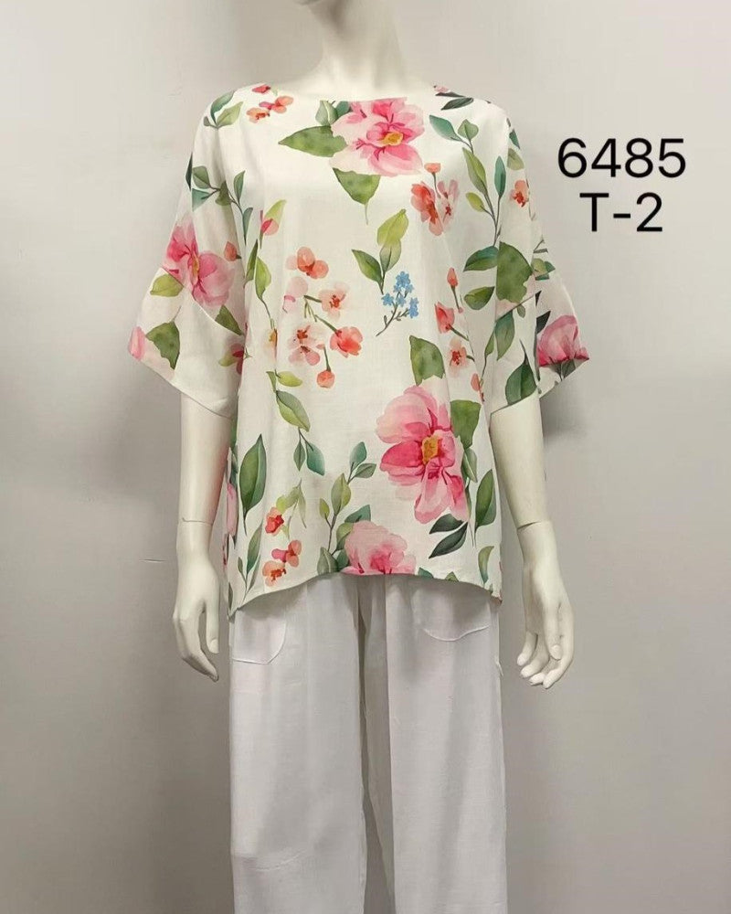 Relaxed Print Linen Top