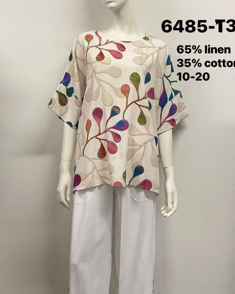 Relaxed Print Linen Top