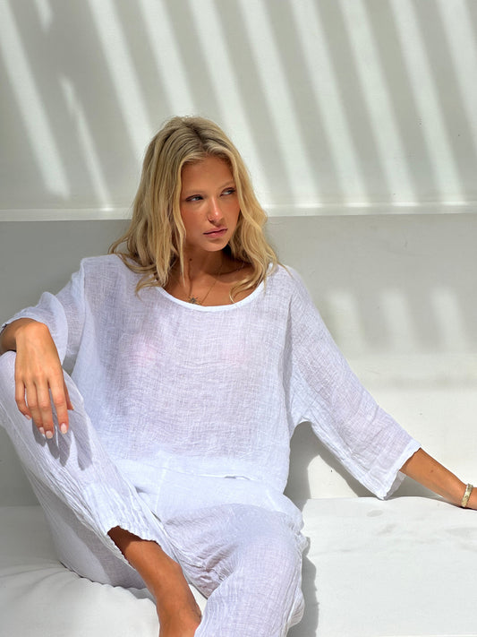 Aria Linen Top White