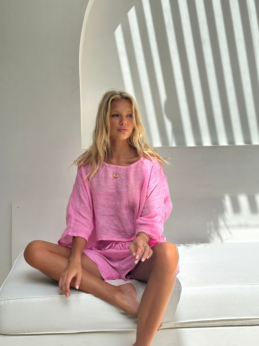 Aria Linen Top Sorbet Pink