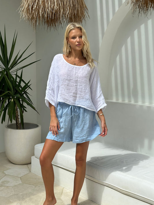 Hanna Linen Shorts Sky Blue