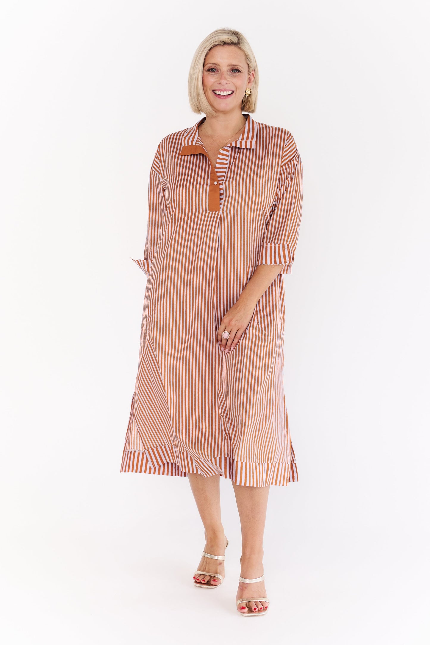 FESTIVAL BROWN STRIPE DRESS