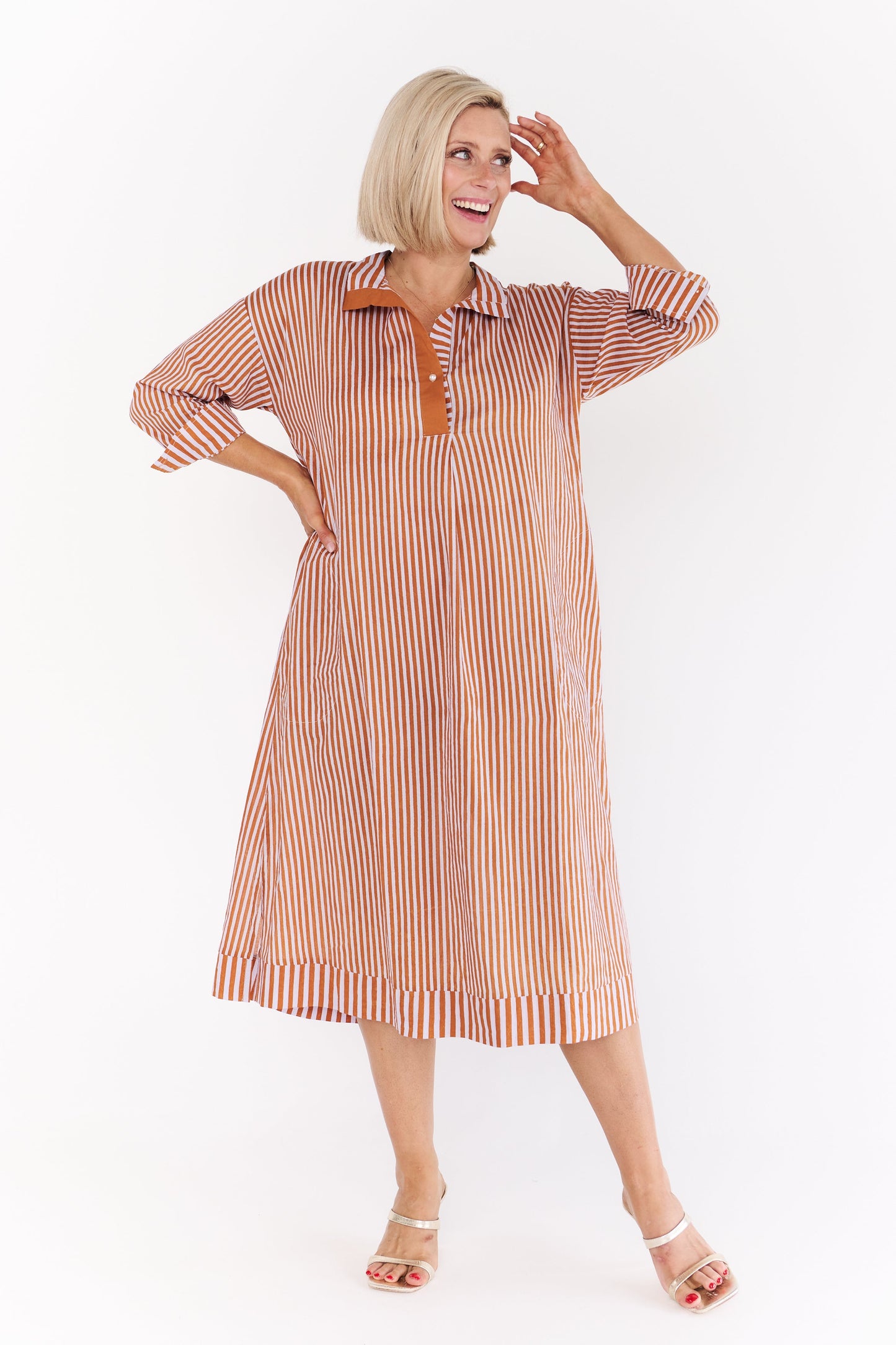 FESTIVAL BROWN STRIPE DRESS