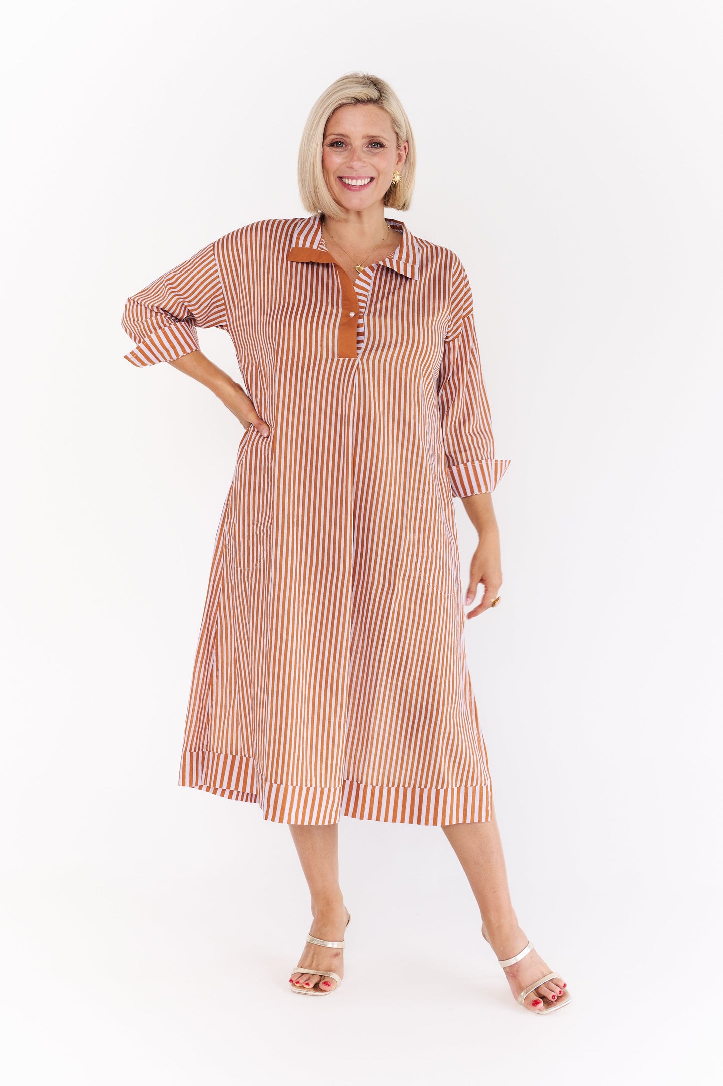 FESTIVAL BROWN STRIPE DRESS
