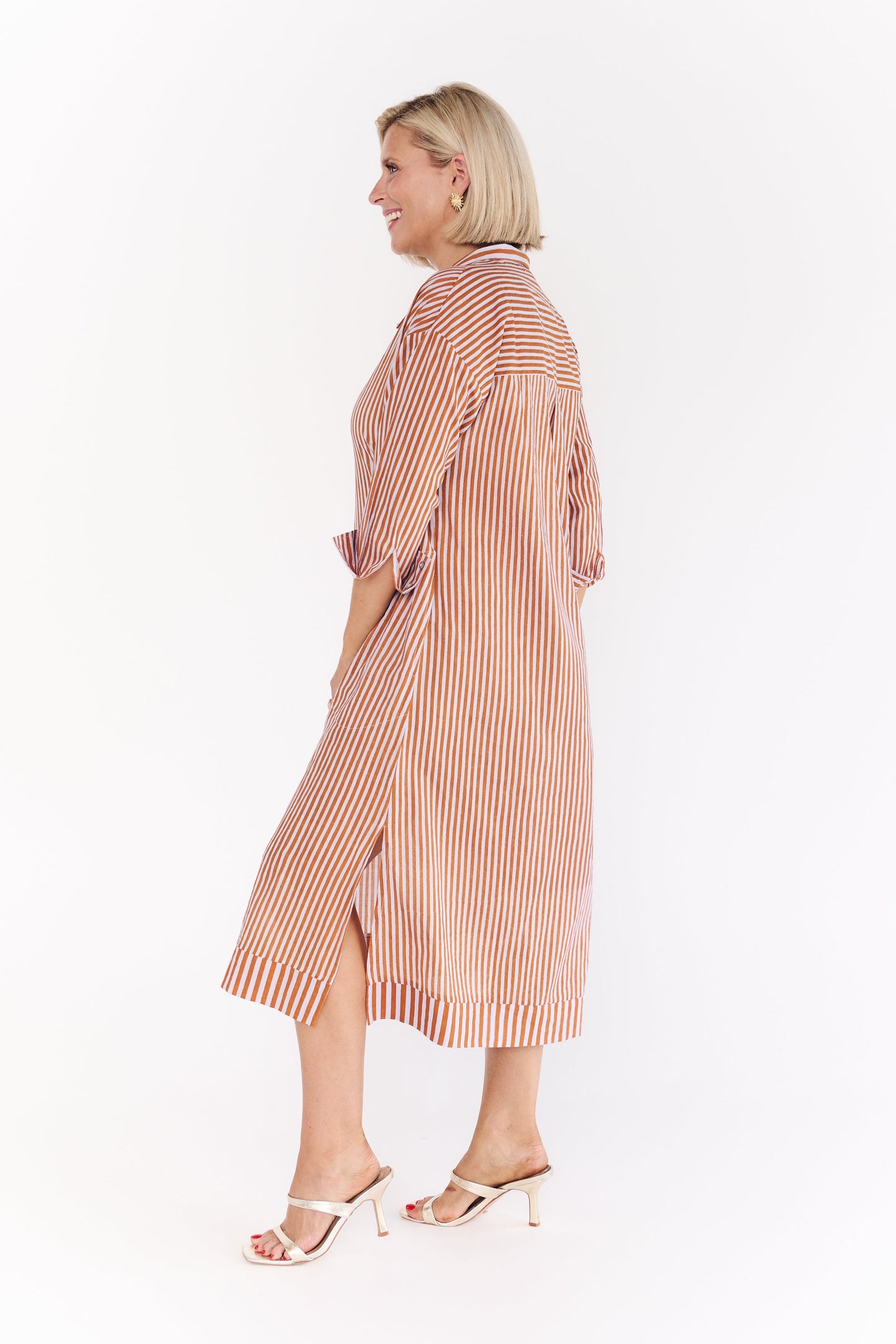 FESTIVAL BROWN STRIPE DRESS