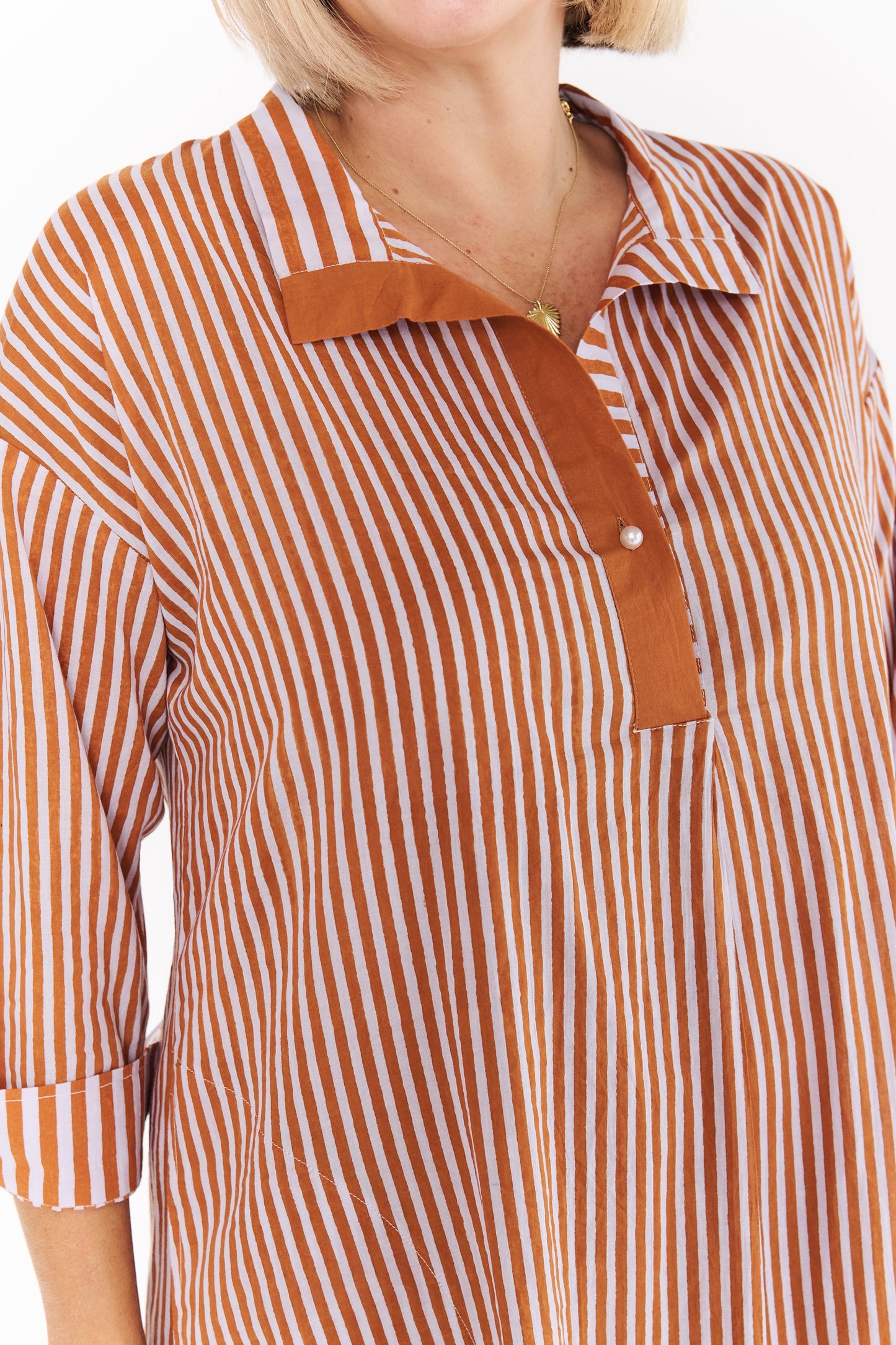 FESTIVAL BROWN STRIPE DRESS