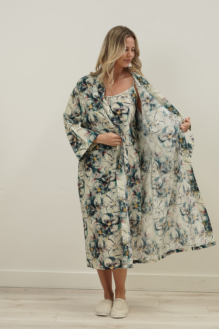 Coastal Botanical Blue Kimono