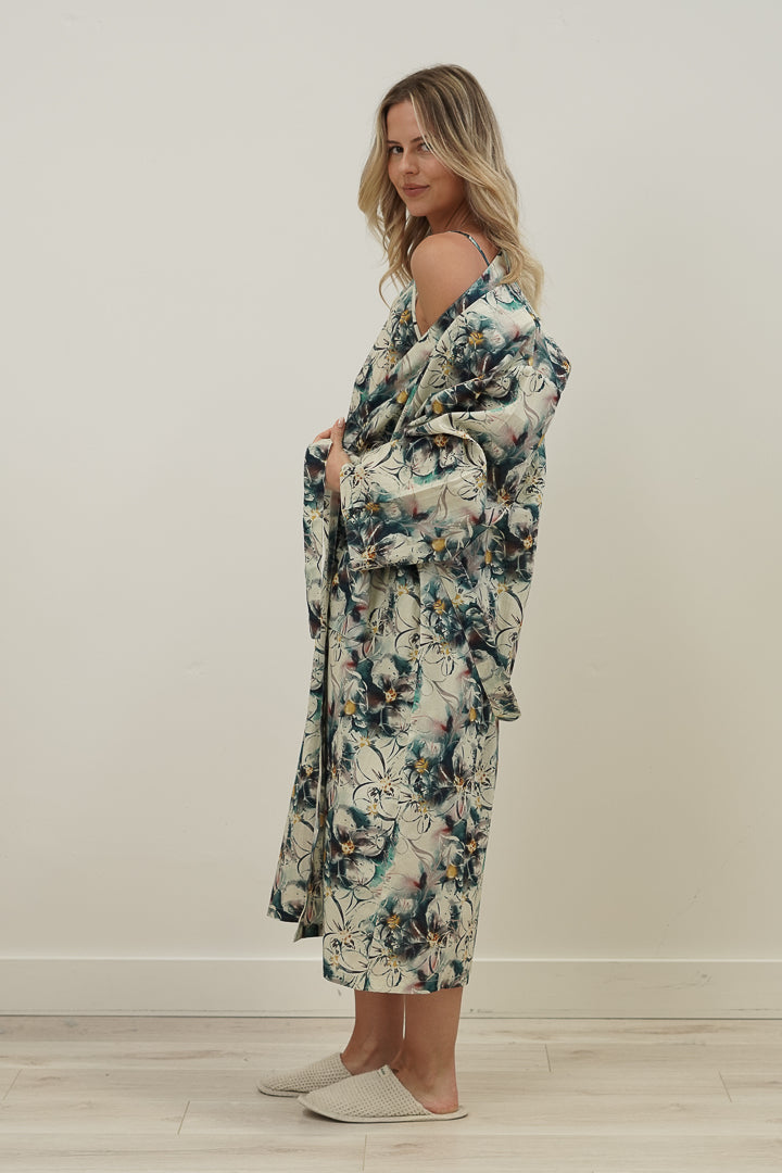Coastal Botanical Blue Kimono