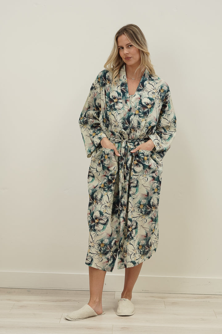 Coastal Botanical Blue Kimono