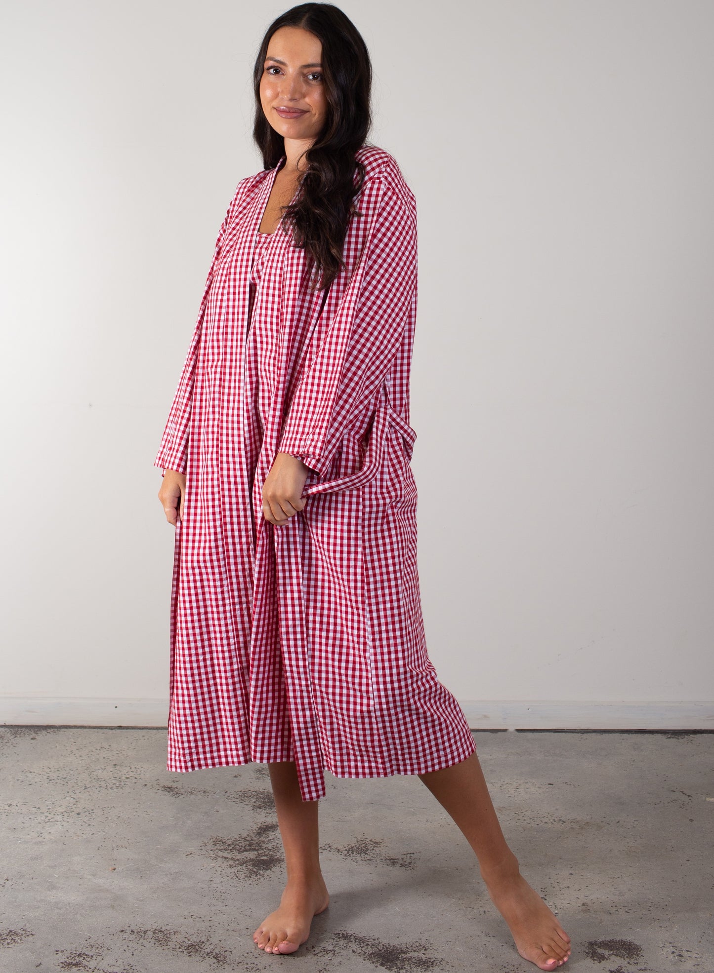 Red Check Dressing Gown/ Kimono Robe