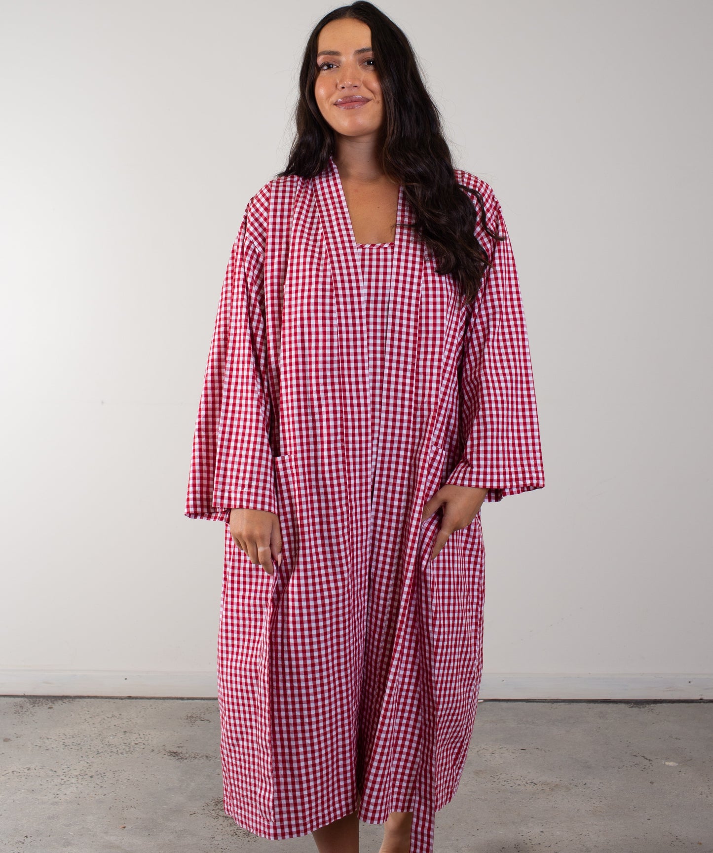 Red Check Dressing Gown/ Kimono Robe