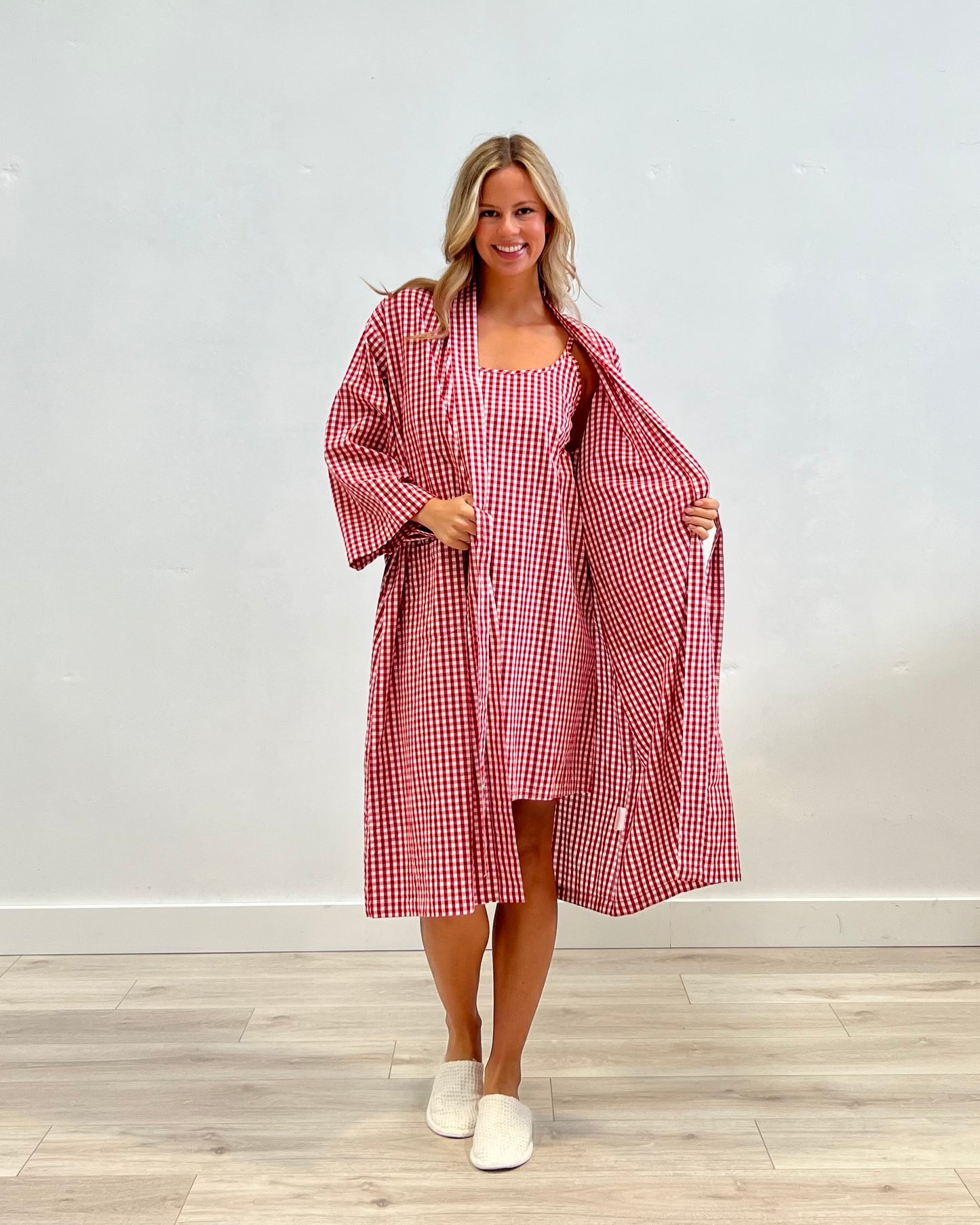Red Check Dressing Gown/ Kimono Robe