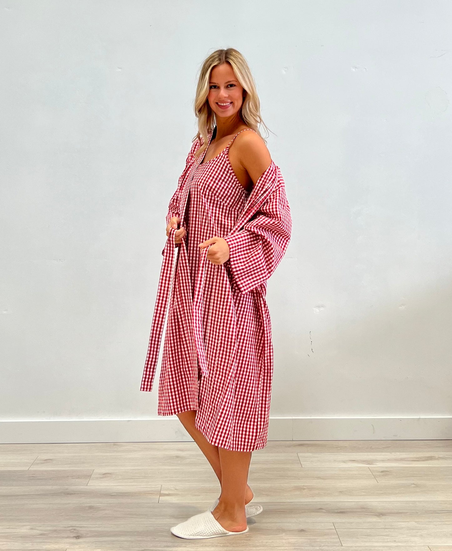 Red Check Dressing Gown/ Kimono Robe