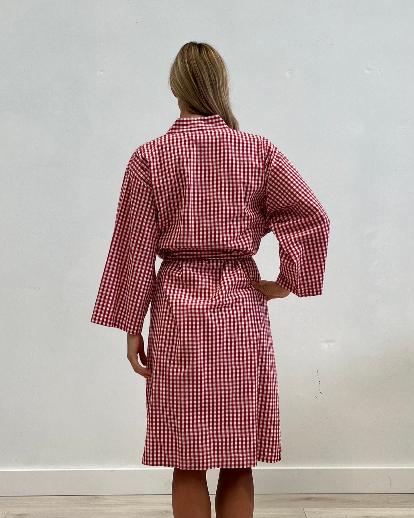Red Check Dressing Gown/ Kimono Robe