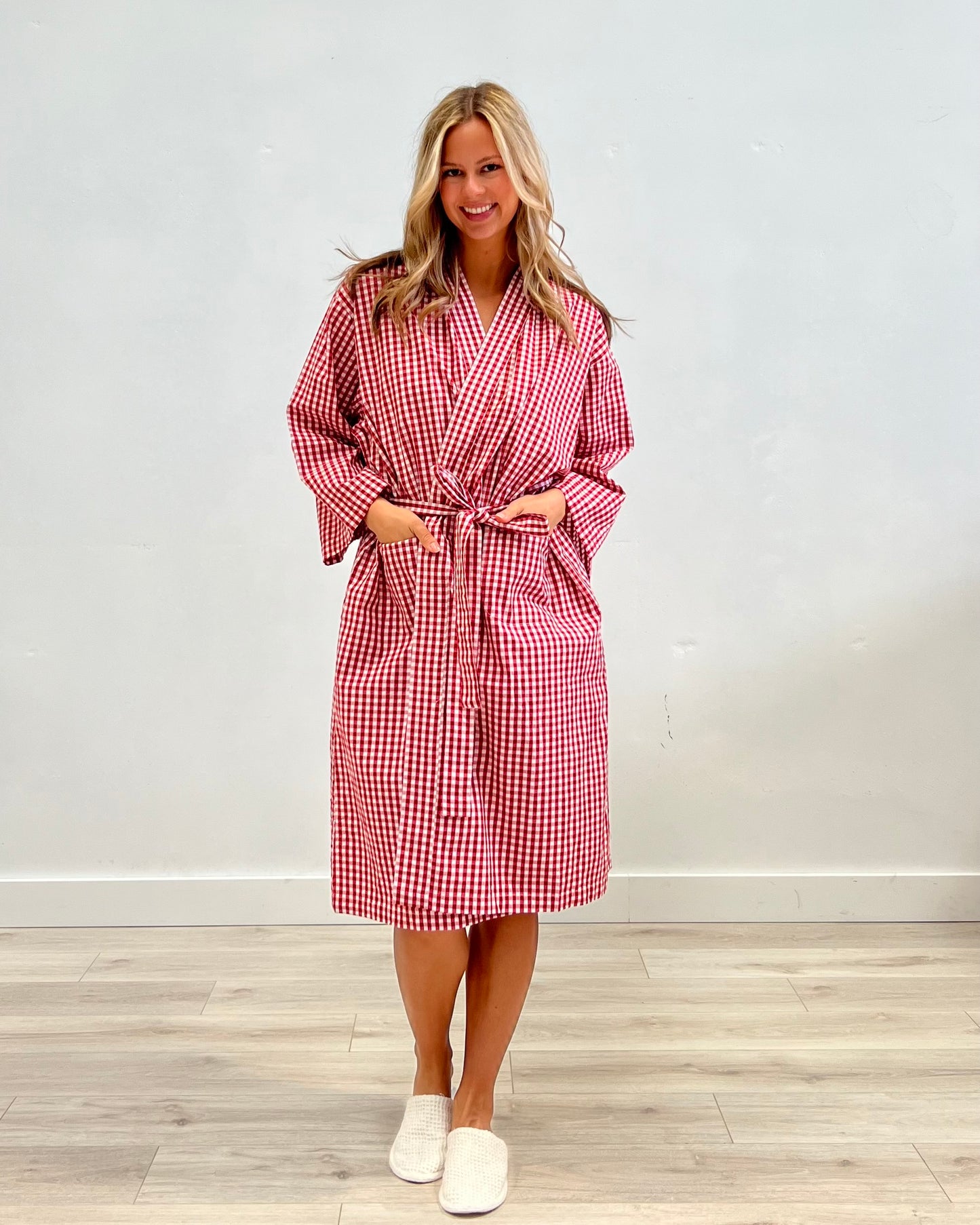 Red Check Dressing Gown/ Kimono Robe