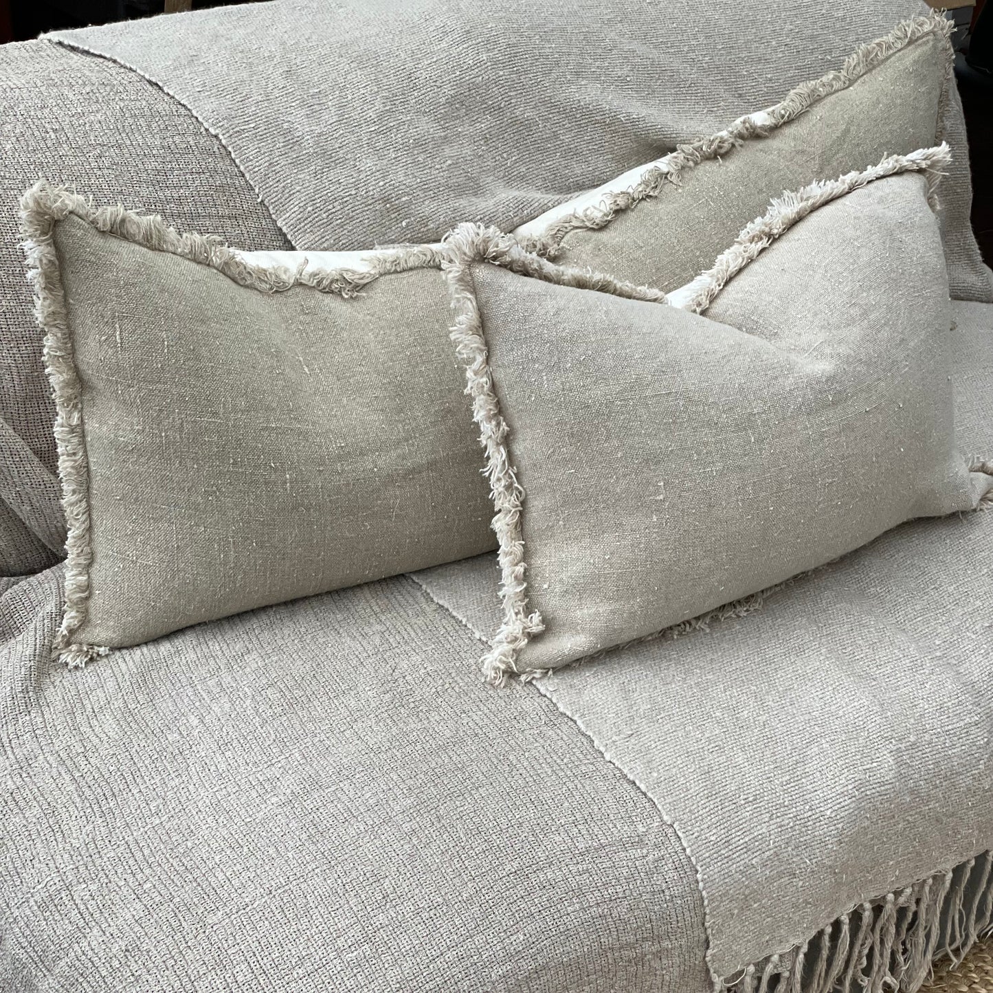 Briar Reversible Frayed Linen Cushion Cover 40 X 60 Cm