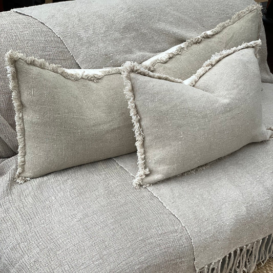 Briar Reversible Frayed Linen Cushion Cover 40 X 60 Cm