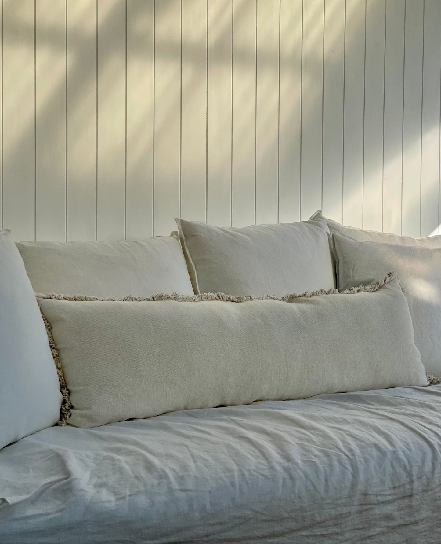 Briar Reversible Frayed Linen Cushion Cover 40 X 120 Cm