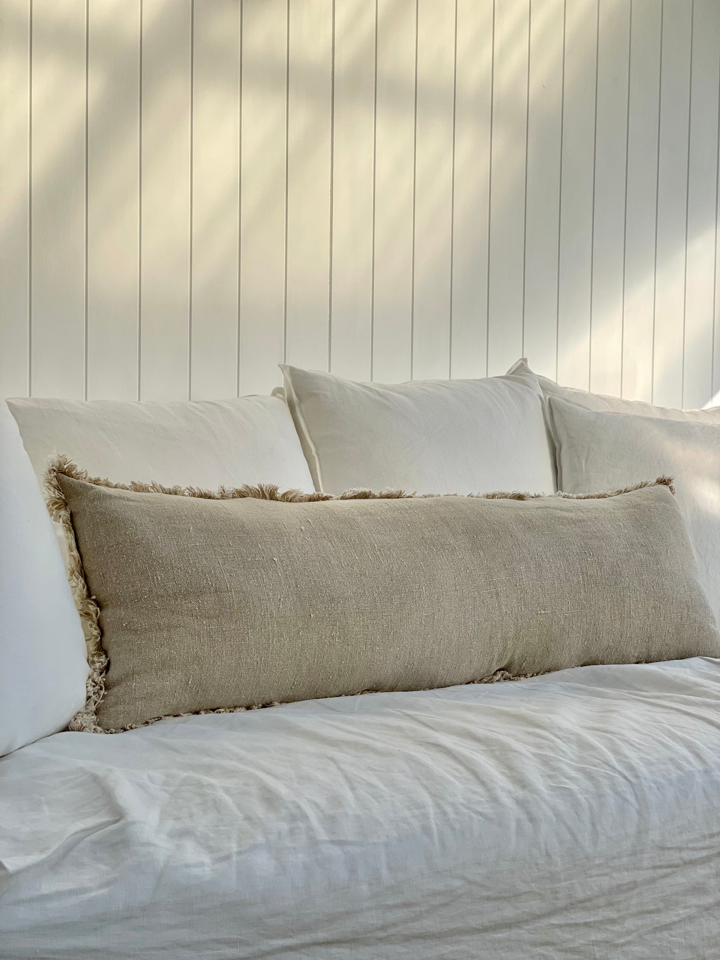 Briar Reversible Frayed Linen Cushion Cover 40 X 120 Cm
