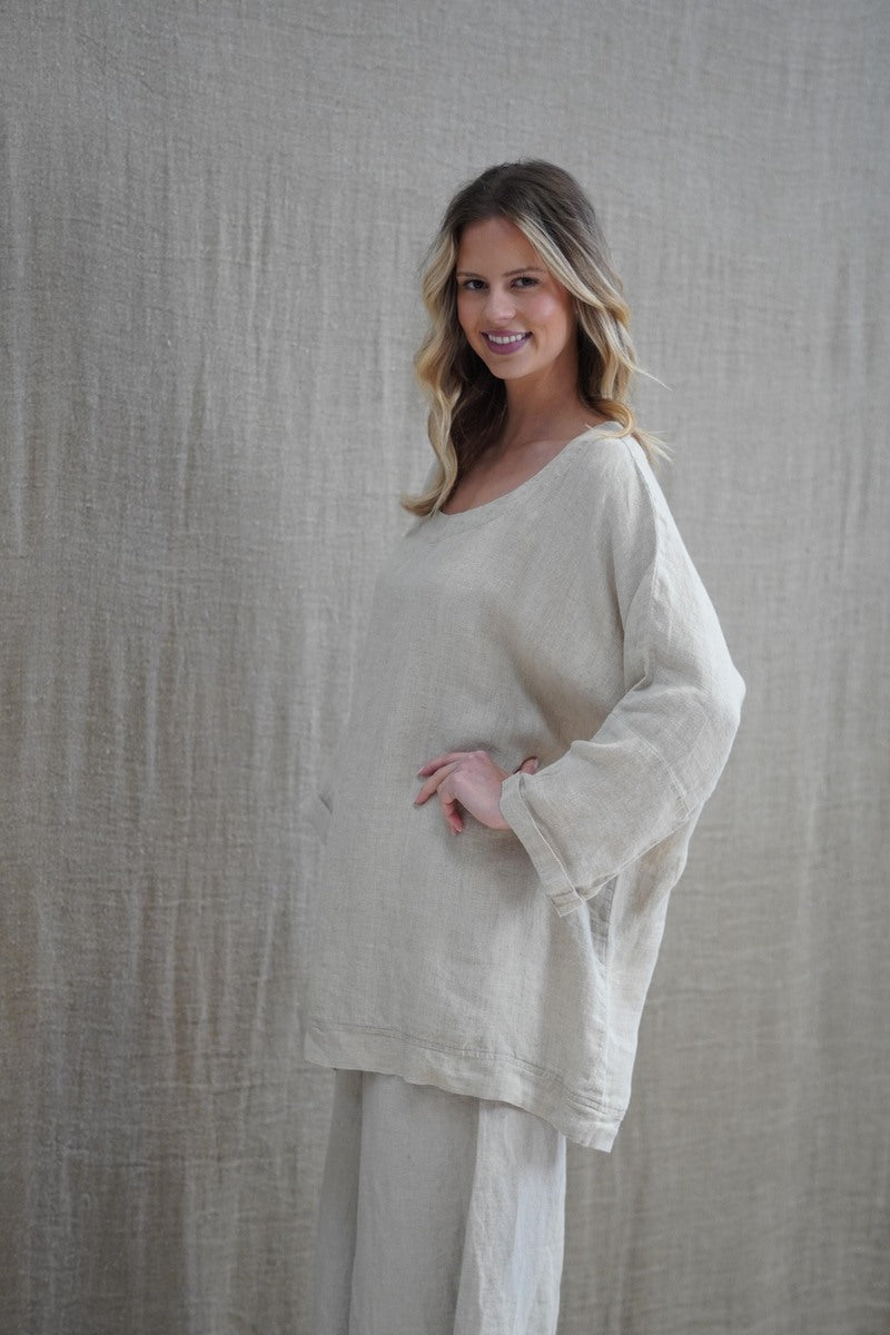 Lia Oversized Top With Sleeves Natural