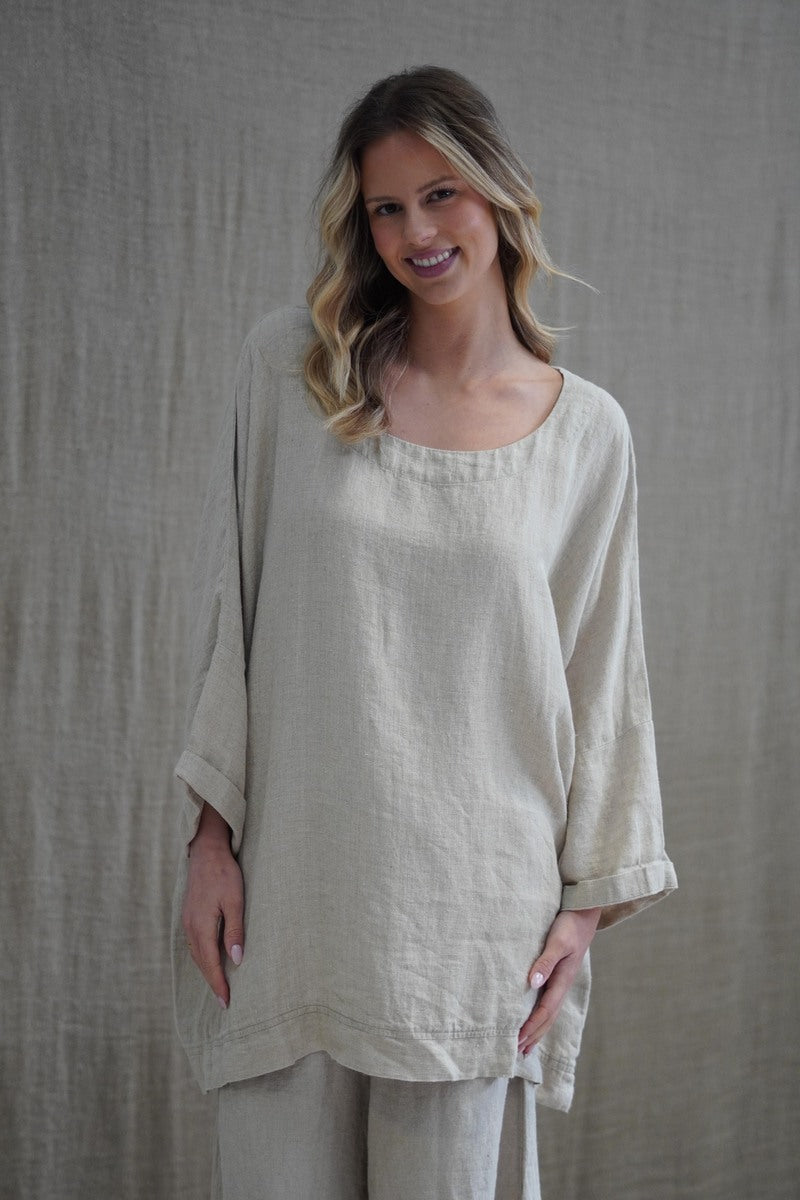 Lia Oversized Top With Sleeves Natural