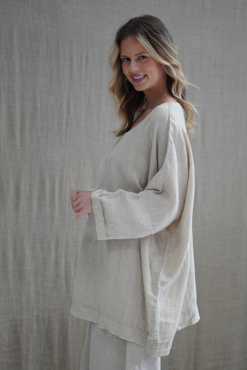 Lia Oversized Top With Sleeves Natural