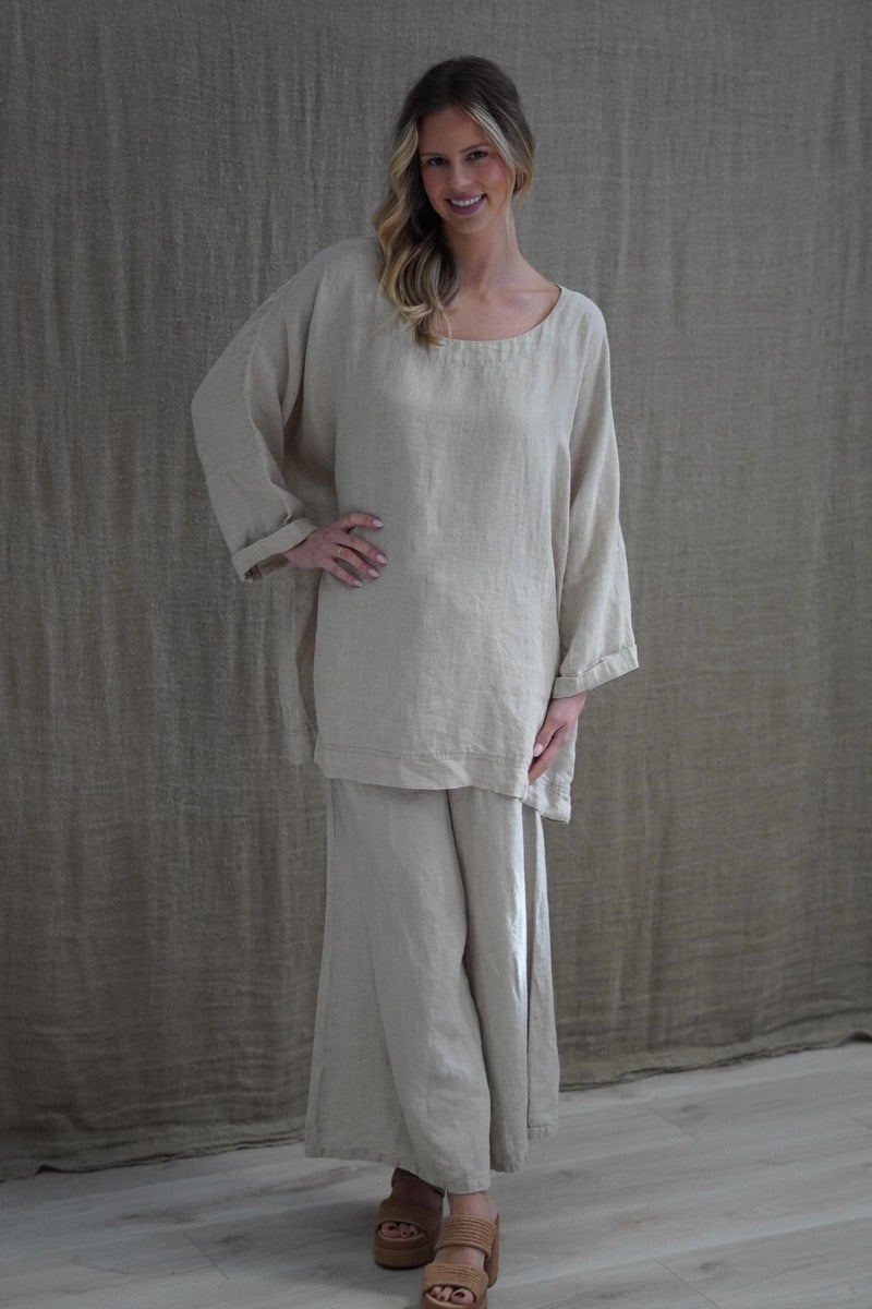 Lia Oversized Top With Sleeves Natural