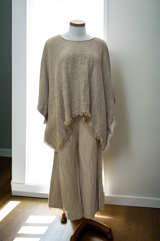 Liza Fringed Poncho Top Bone