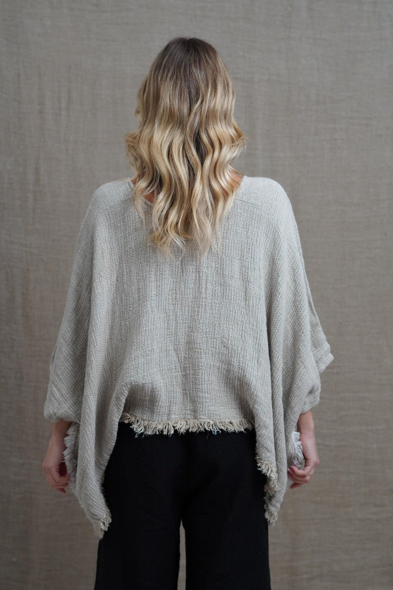 Liza Fringed Poncho Top Bone