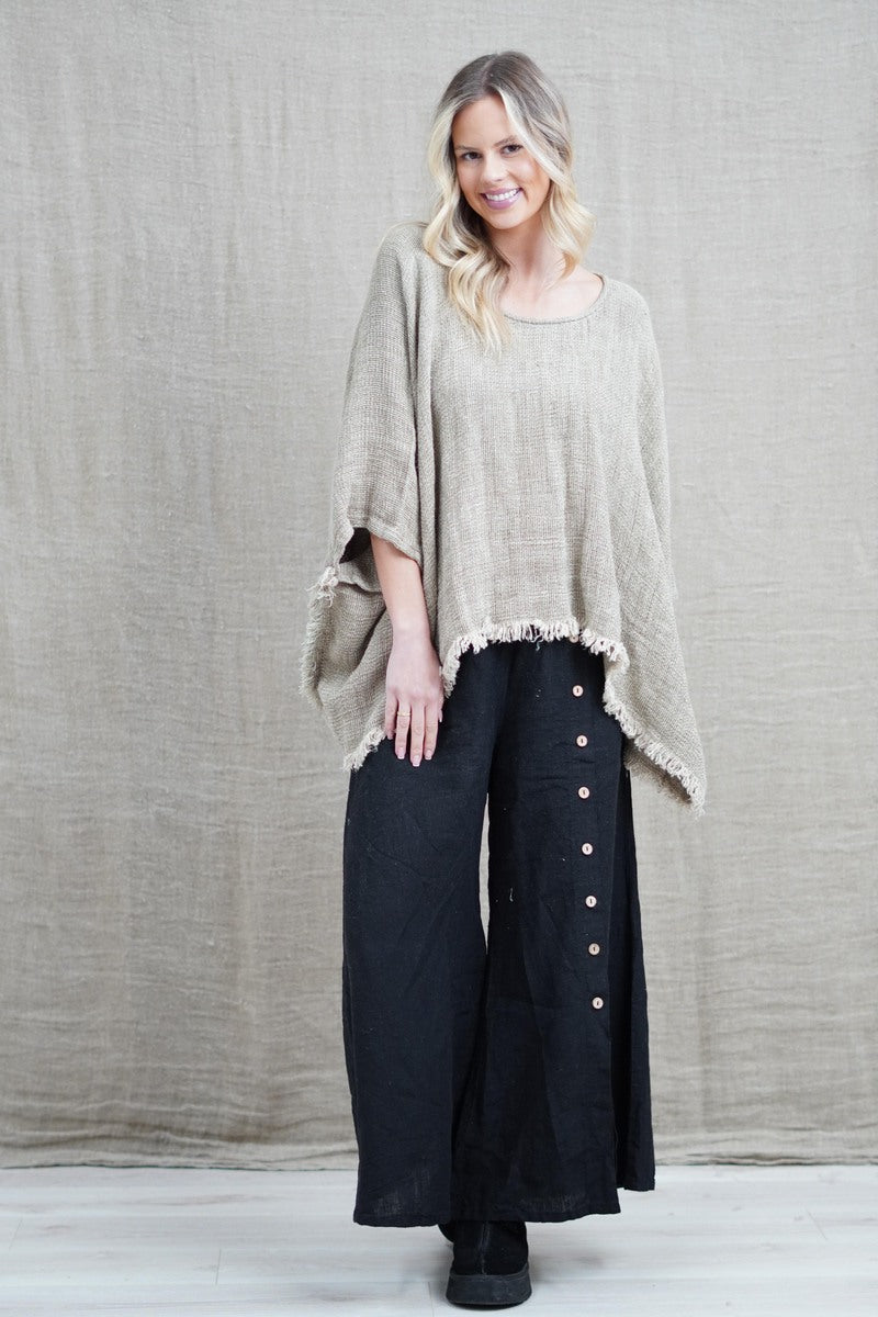 Liza Fringed Poncho Top Olive