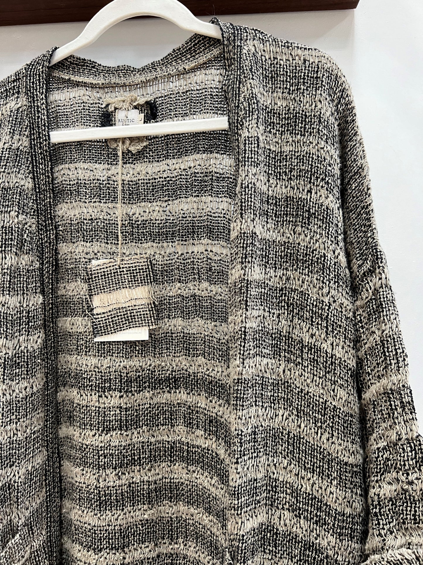 Audrey Long Linen Cardigan Spaced Black & Nat