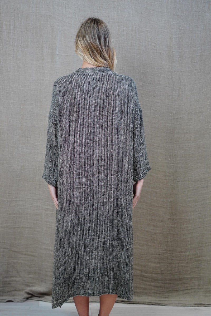 Audrey Long Linen Cardigan Black & Natural