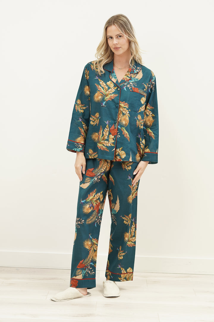 Autumn Leaf Petrol Blue Long Pj Set