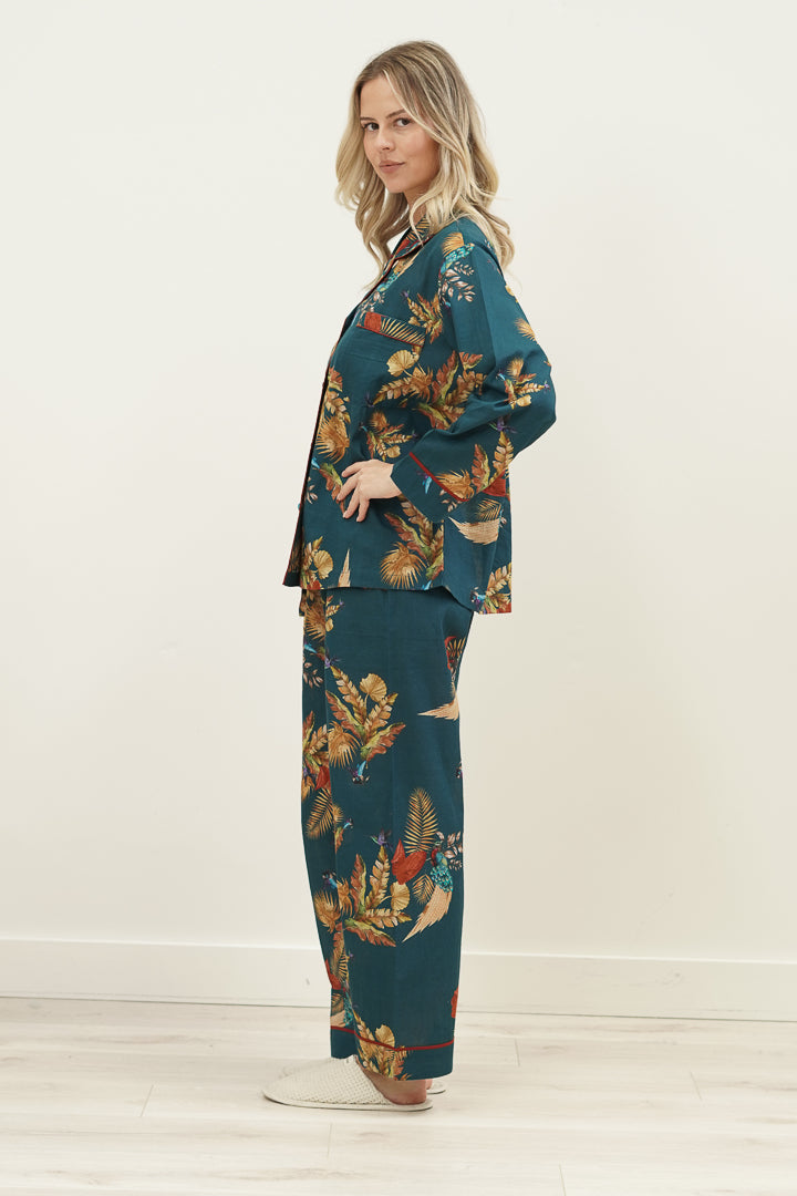 Autumn Leaf Petrol Blue Long Pj Set