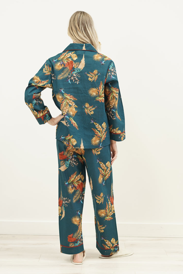 Autumn Leaf Petrol Blue Long Pj Set