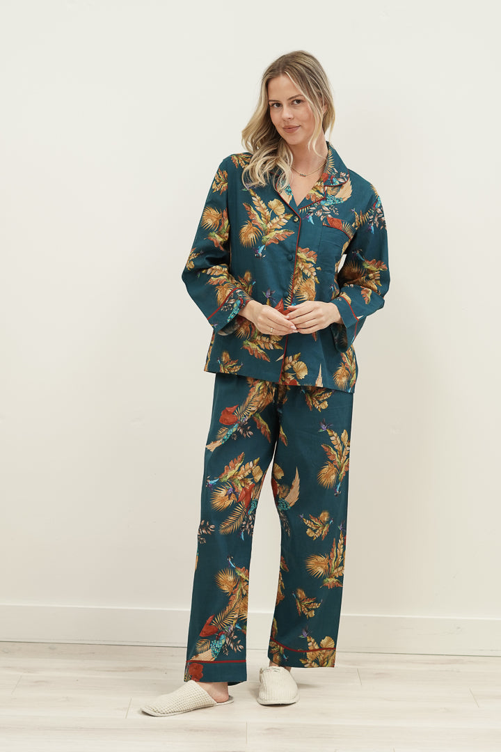 Autumn Leaf Petrol Blue Long Pj Set