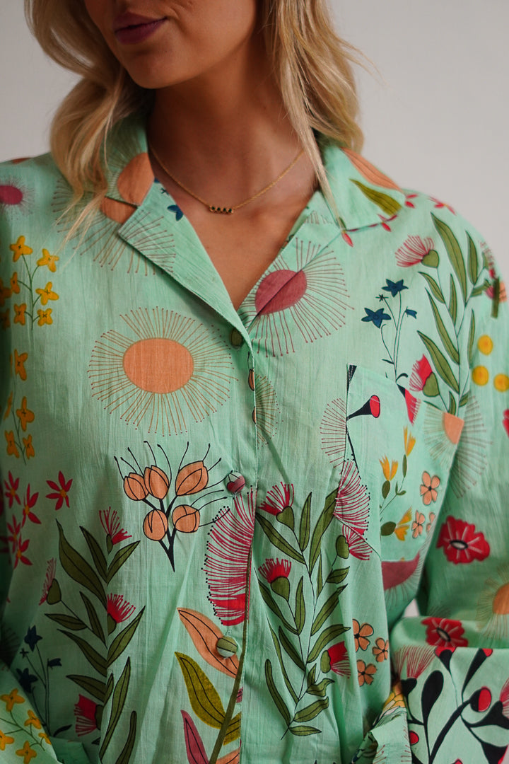Protea Print 3/4 Pj Set Turquoise