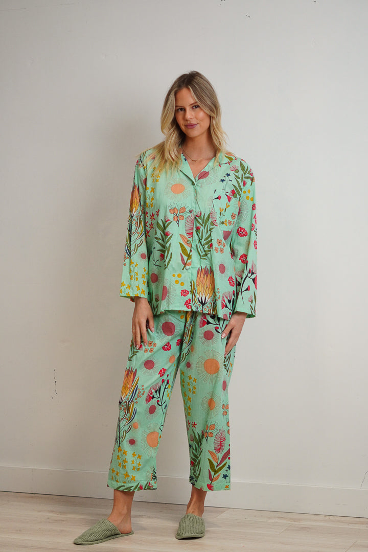Protea Print 3/4 Pj Set Turquoise