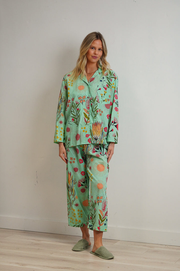 Protea Print 3/4 Pj Set Turquoise